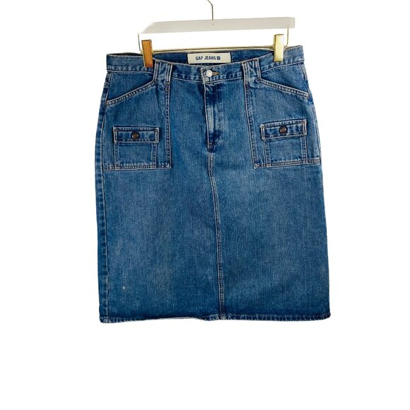 GAP Dresses & Skirts - Vintage GAP Denim  Utility Skirt Womens 16 Blue Pockets Slit Made In USA Y2K 90s